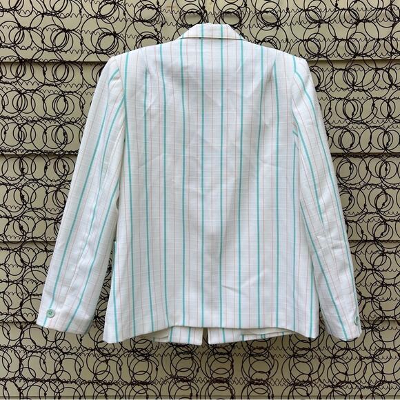 Vintage 80s GW originals white teal peach plaid stripe single button boxy blazer - Picture 6 of 6